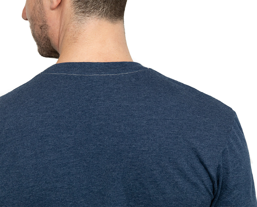 THE "SLUGGER" Short Sleeve Henley Tee in Navy Blue Heather (SIZE XL)