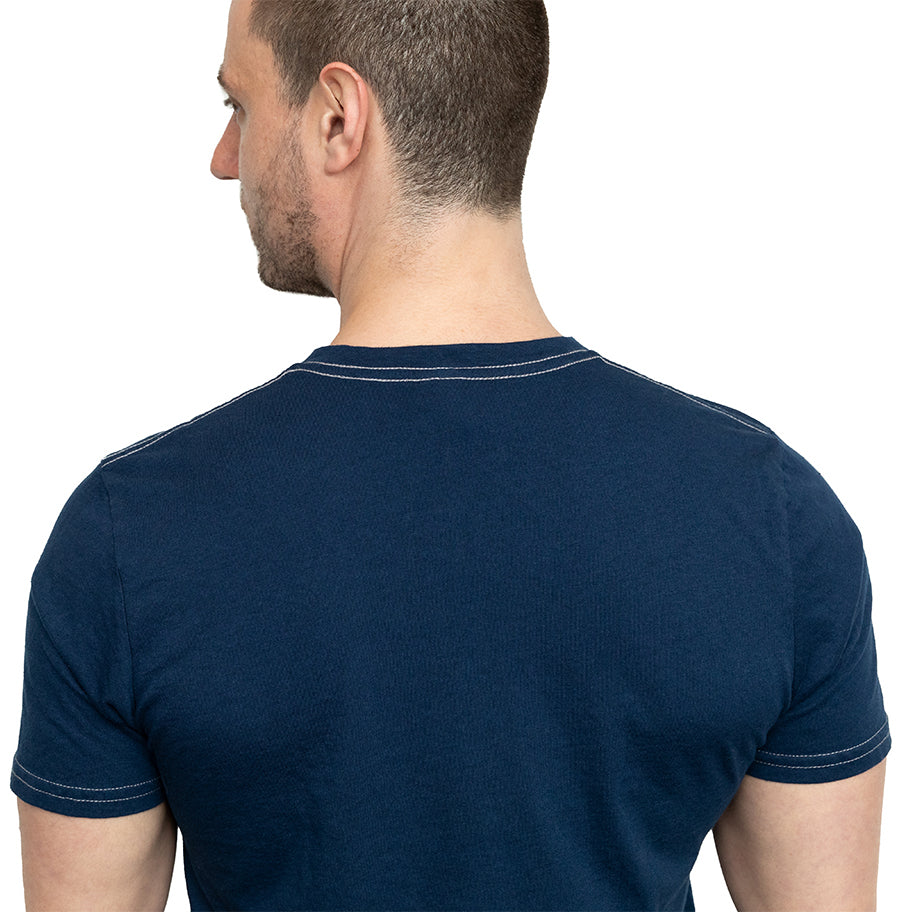 Navy Blue Cotton V-Neck Short Sleeve Tee - Made In USA