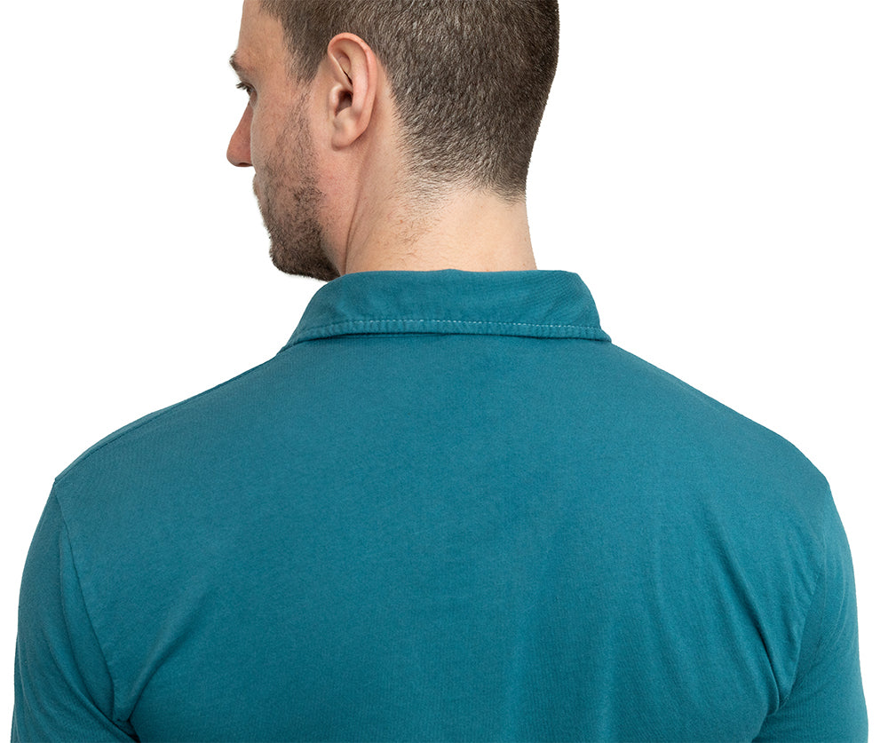 THE "HURLER" Organic Cotton Jersey Polo Shirt in Teal Blue (Size S)