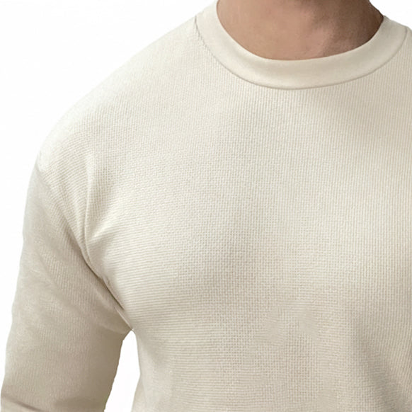 Heavyweight Cotton Army Surplus Sweater Stitch Crewneck in Cream