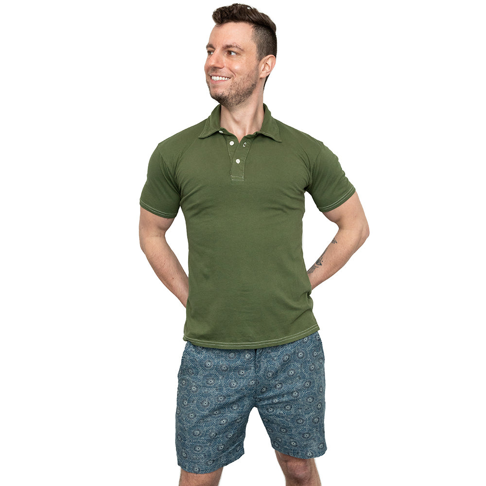 THE "HURLER" Organic Cotton Jersey Polo Shirt in Martini Olive Green