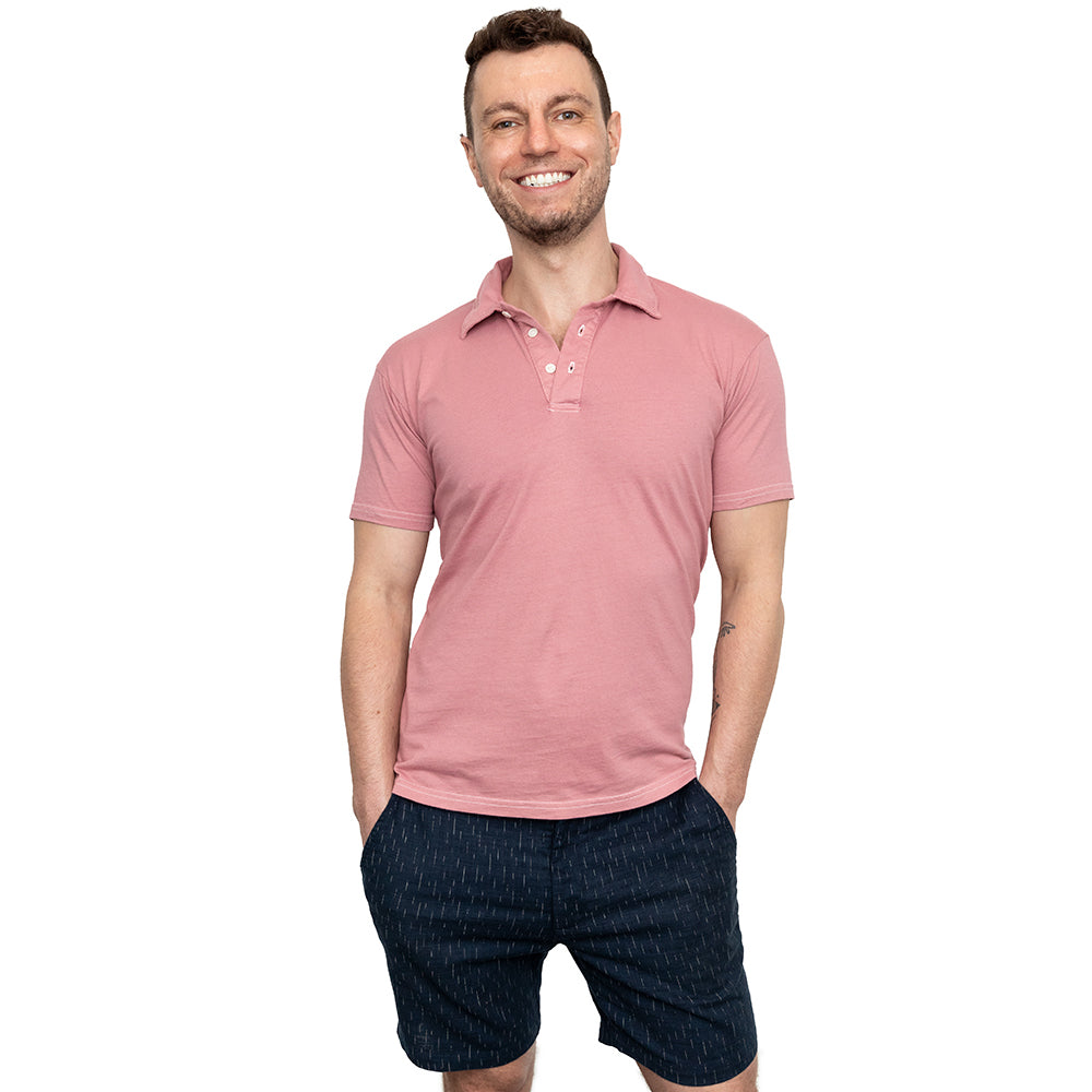 THE "HURLER" Organic Cotton Jersey Polo Shirt in Sweet Pink