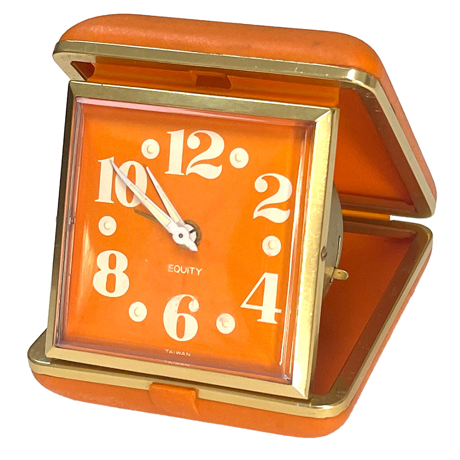 Vintage Mid Century Orange Fold-Up Travel Alarm Clock