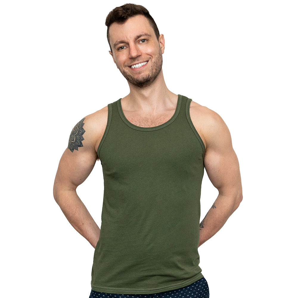 The "Bruiser" Cotton Tank Top in Dark Army Green
