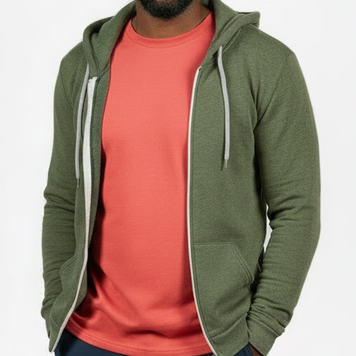The "Starter" Full Zip 50/50 Hoodie in Army Green Heather