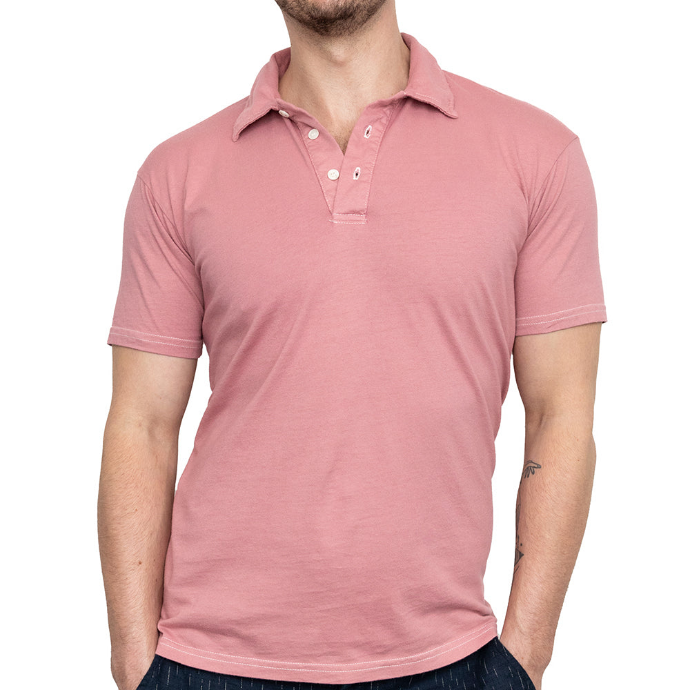 THE "HURLER" Organic Cotton Jersey Polo Shirt in Sweet Pink