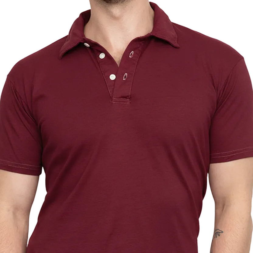 THE "HURLER" Organic Cotton Jersey Polo Shirt in Red Wine