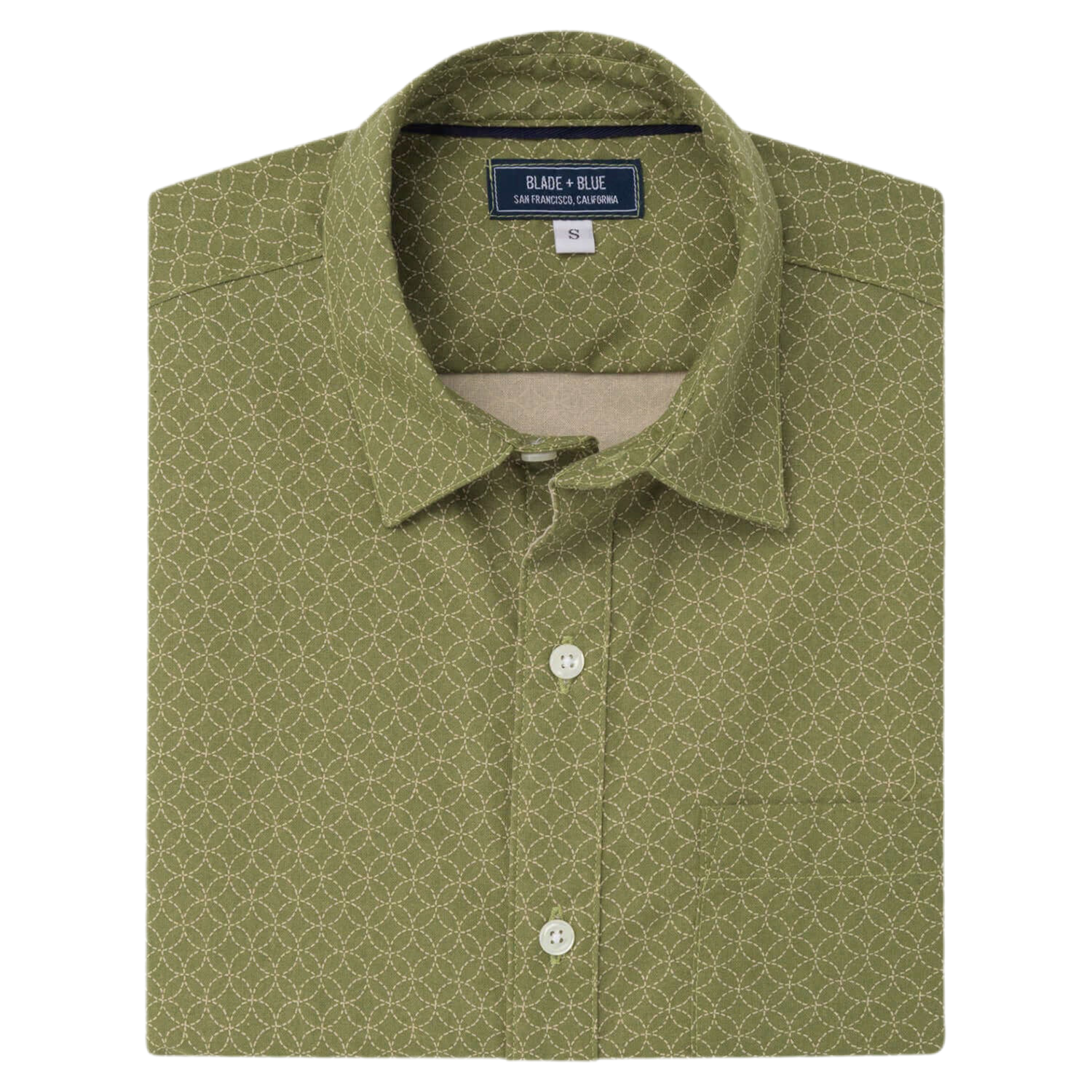 GARRISON Short Sleeve Shirt in Light Olive Green Japanese Floral Print