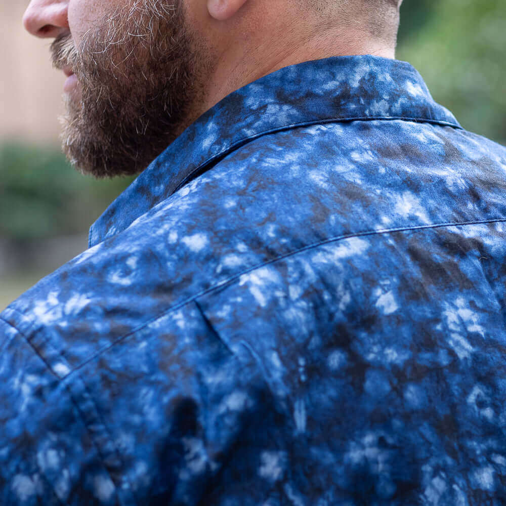 FREDDY Long Sleeve Shirt in Indigo Blues Japanese Marbled Print