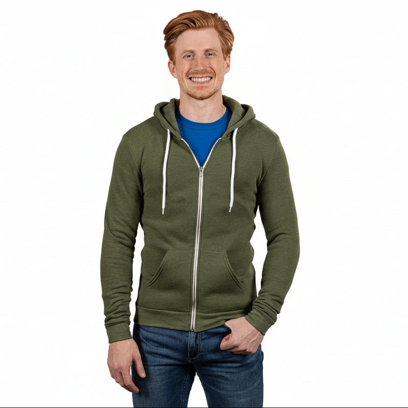 Army Green Heather Salt & Pepper Full Zip Hoodie