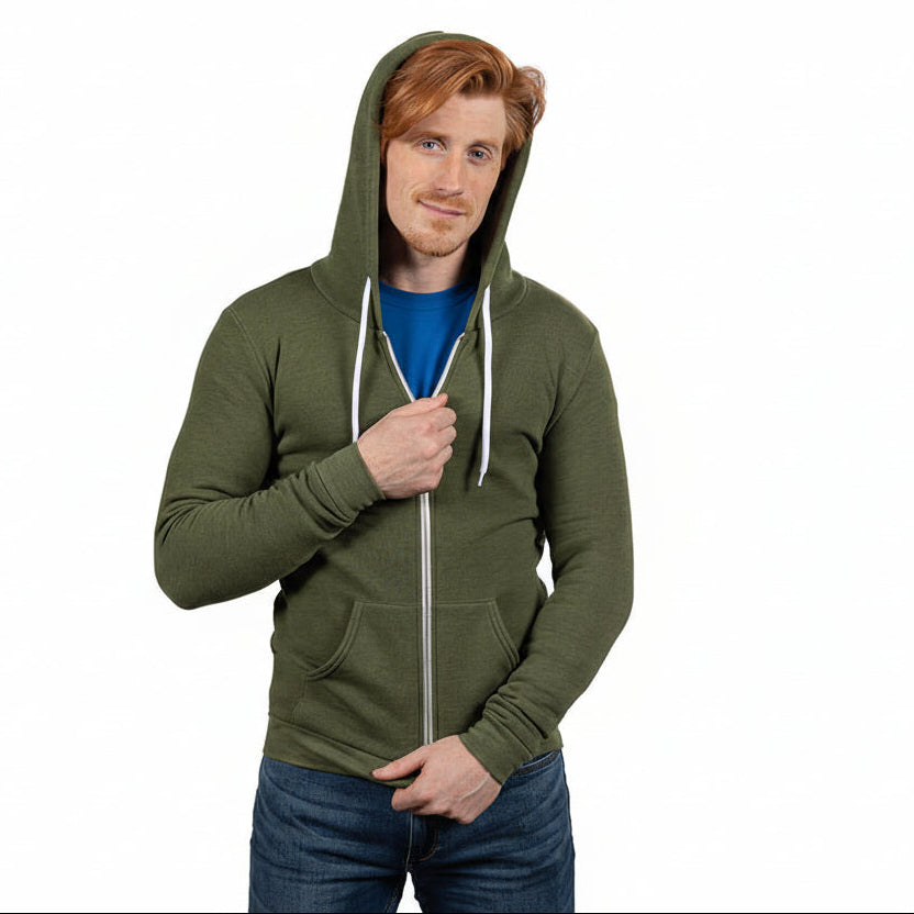 Army Green Heather Salt & Pepper Full Zip Hoodie