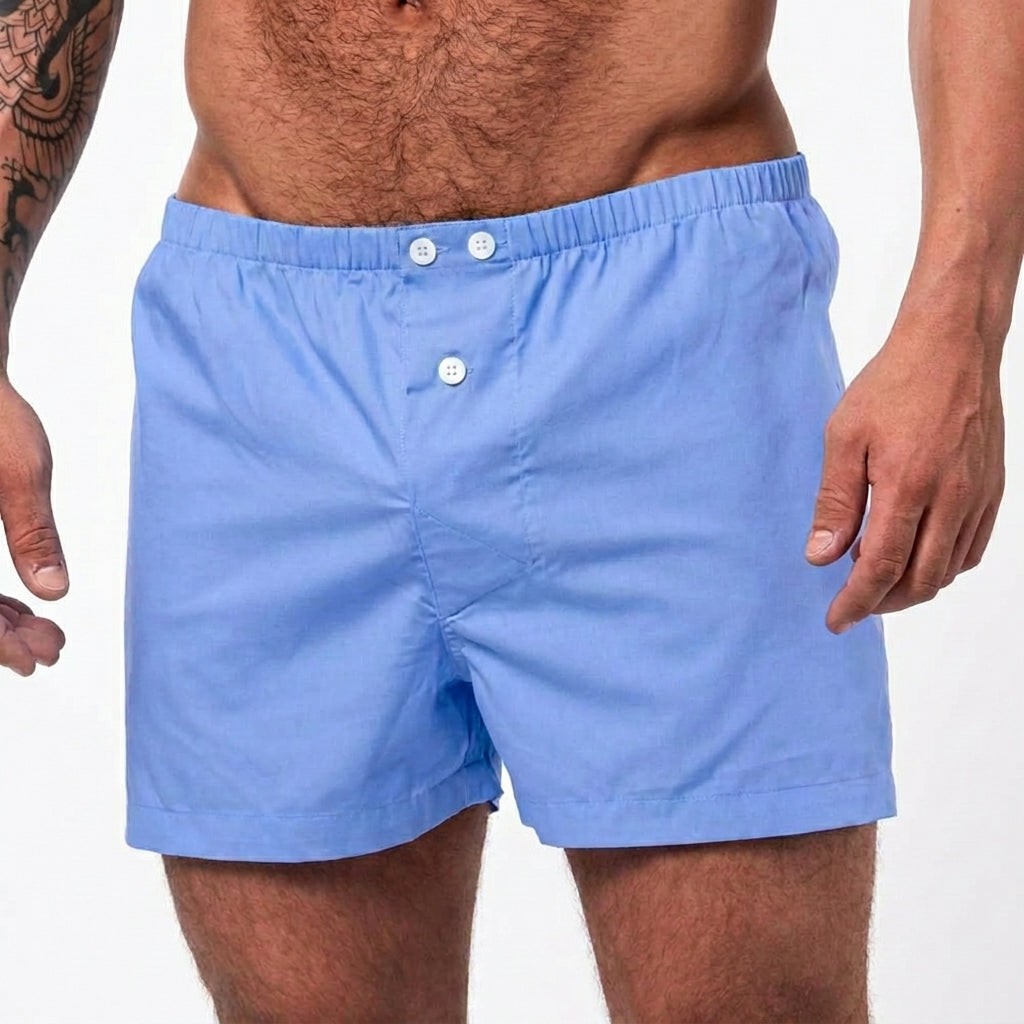 “COURT" - Solid Light Blue Slim-Cut Boxer Short - Made In USA