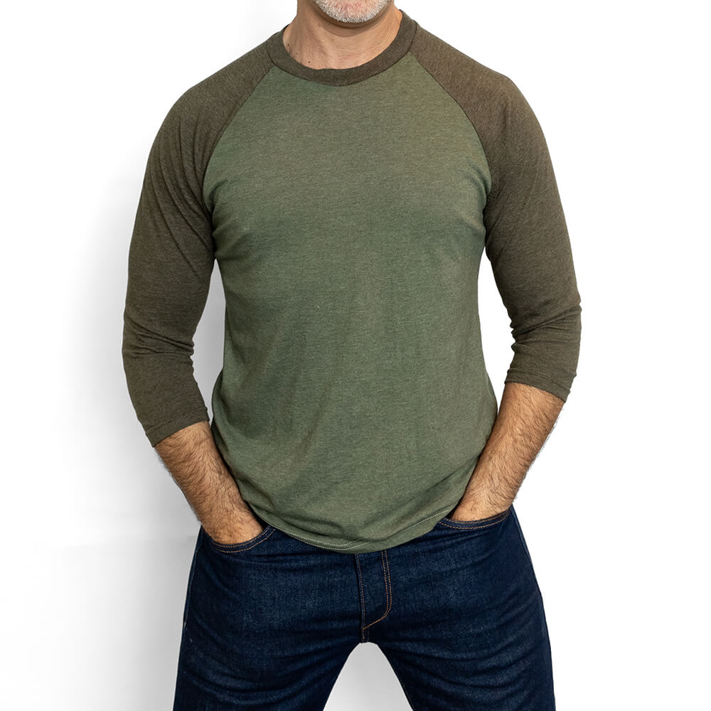 Olive & Espresso Heather Contrast 3/4 Raglan Sleeve Baseball Tee