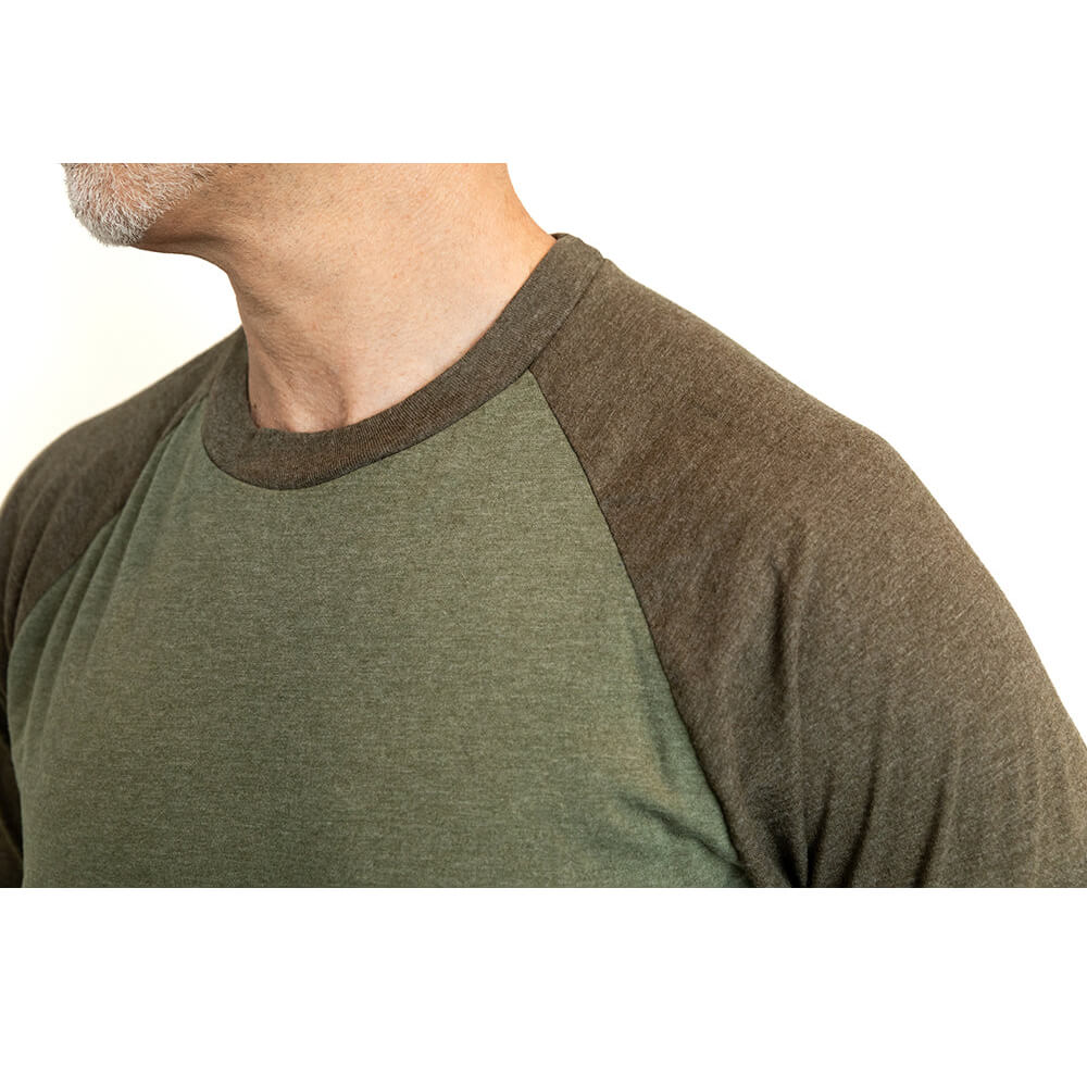 Olive & Espresso Heather Contrast 3/4 Raglan Sleeve Baseball Tee