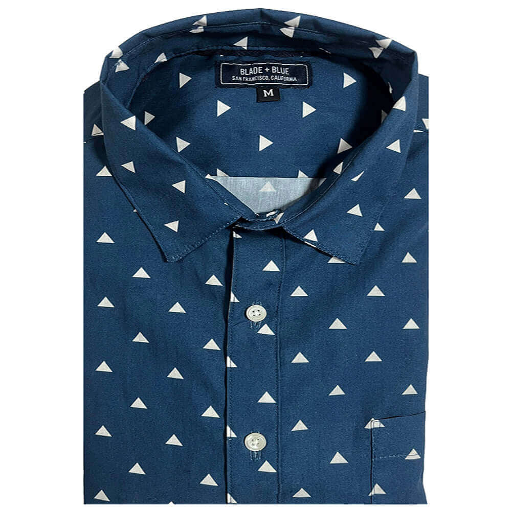 TIMO Short Sleeve Shirt in Peacock Blue Japanese "Uroko-Inspired" Print (Size S)