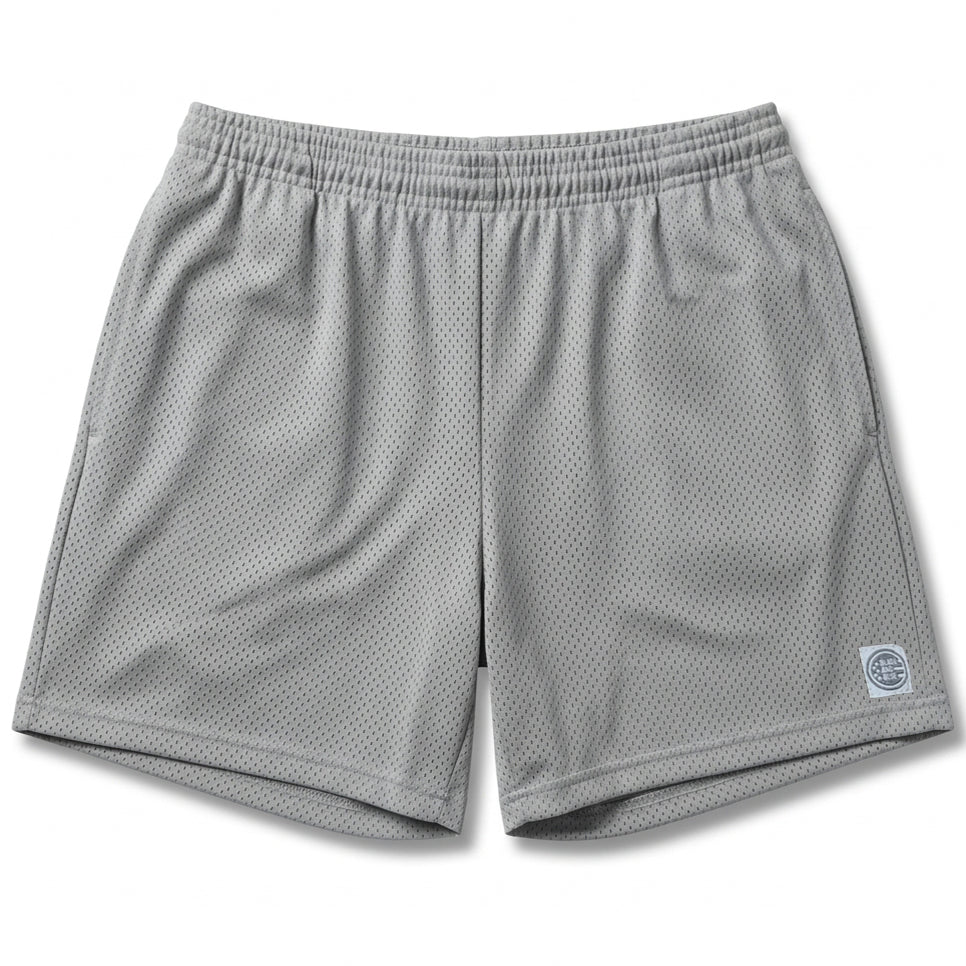The Fender: Open Mesh 5" Basketball Shorts in Rock Gray - Made In USA