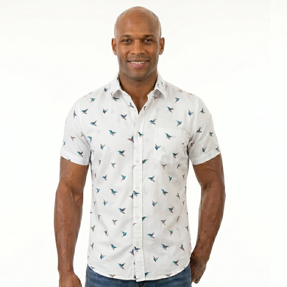 PETEY Short Sleeve Shirt in Hummingbird Watercolor Print