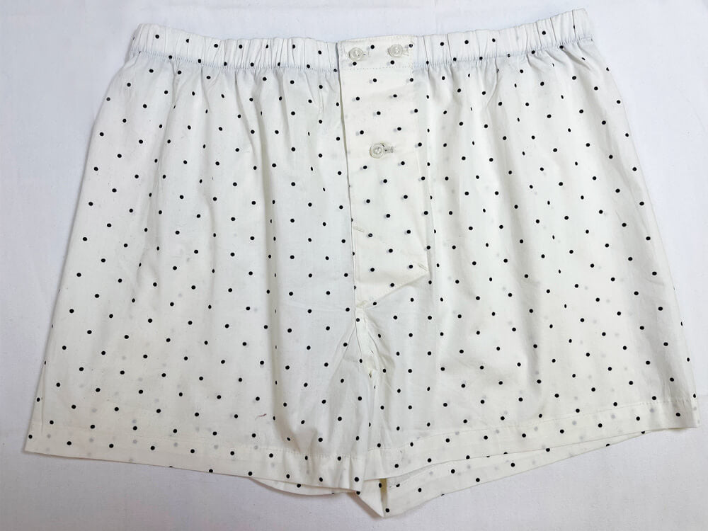 “FELIX" - White With Black Polka Dot Print Boxer Short - Made In USA