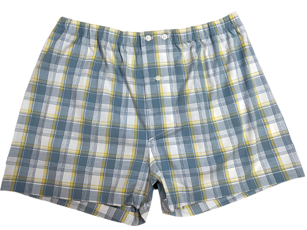 "JONSI" - Seafoam and Gold Plaid Boxer Short - Made In USA
