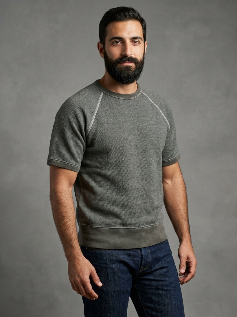 "HOLDER" Short Sleeve French Terry Short Sleeve Crewneck Sweatshirt in Army