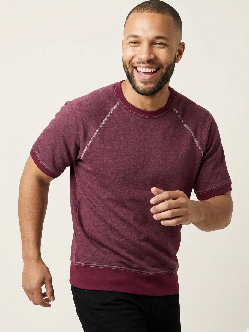 "HOLDER" Short Sleeve French Terry Short Sleeve Crewneck Sweatshirt in Wine......