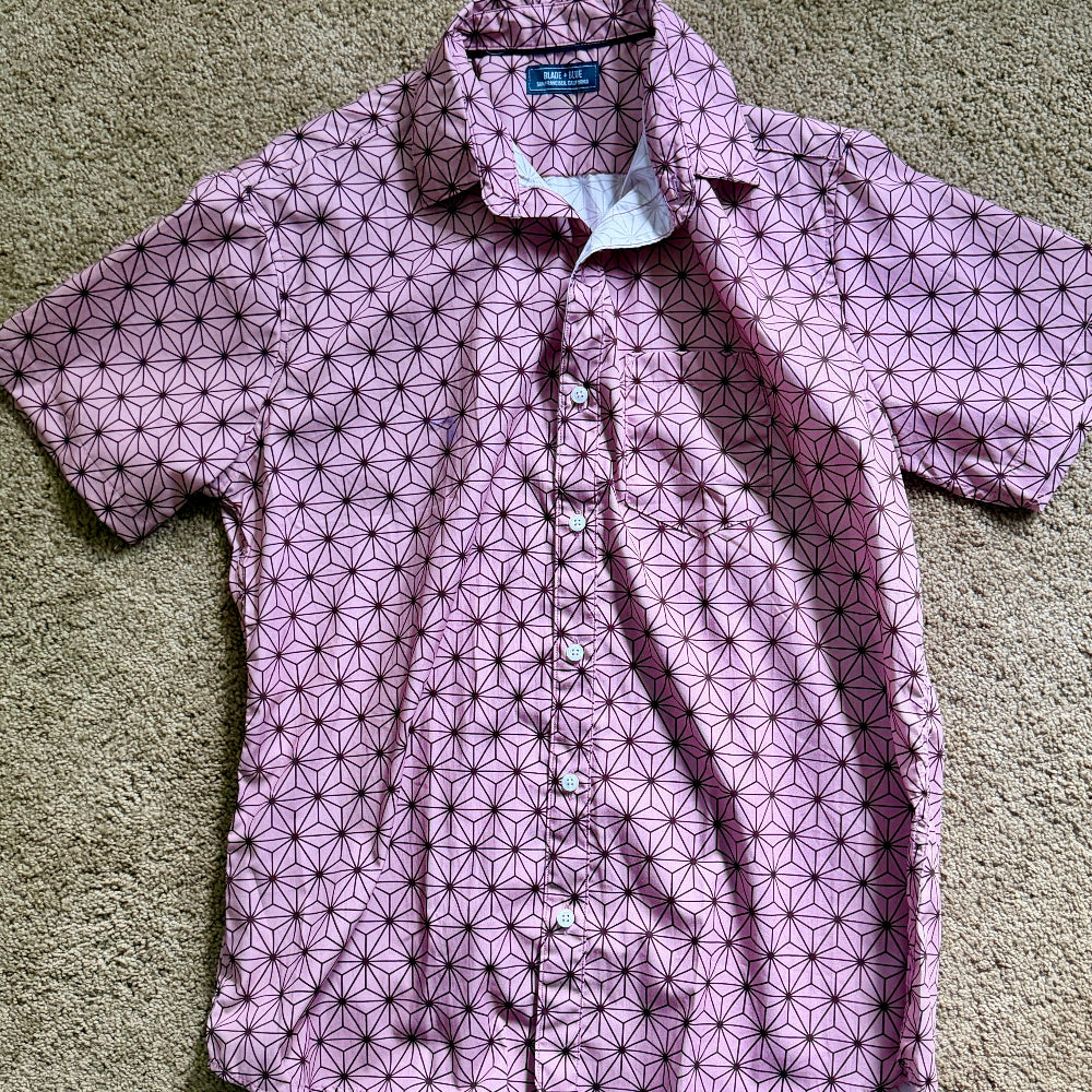 Sample Sale EPS12 : Pink Japanese Print Short Sleeve Shirt: Size SMALL