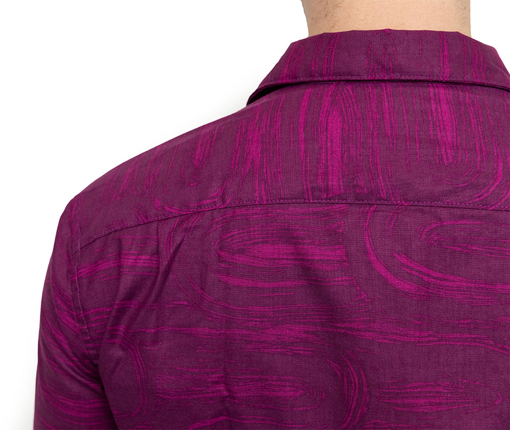 BENSON Short Sleeve Shirt in Magenta Brush Stroke Print (Size S & M)