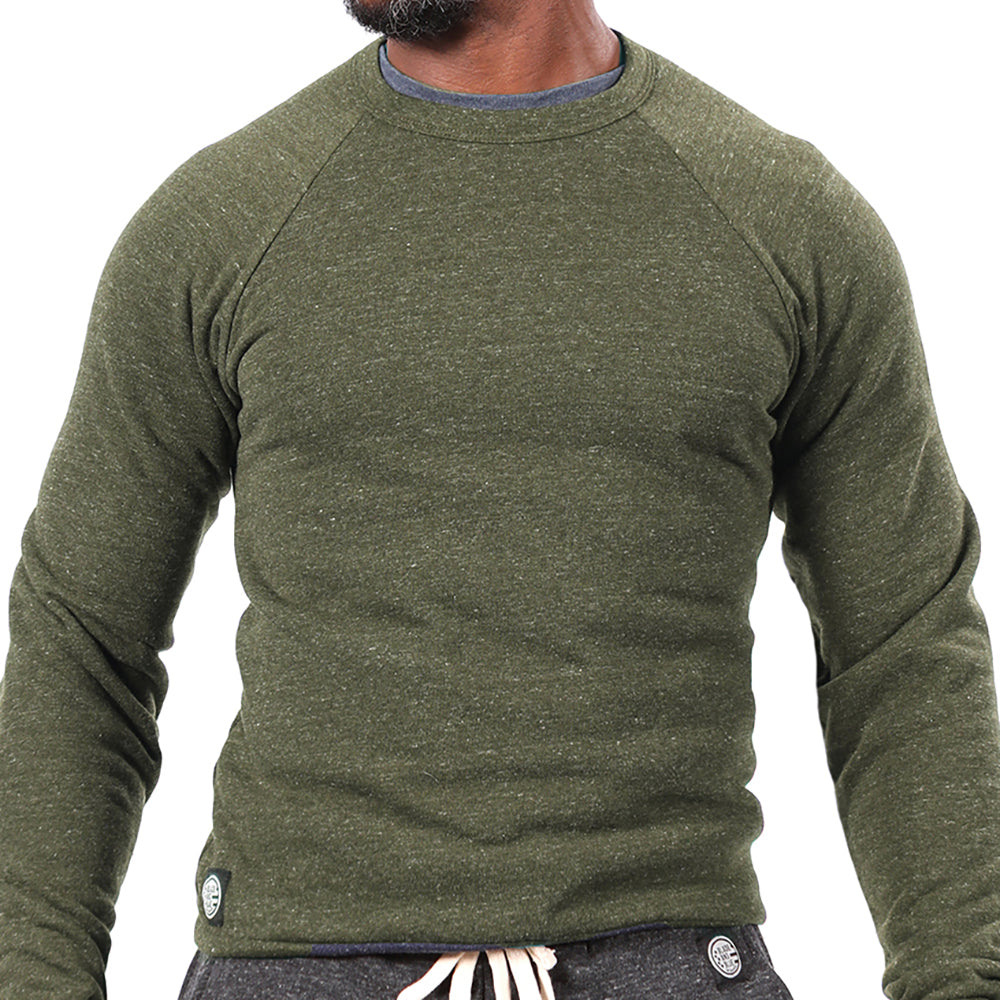 Olive Green Marled Tri-Blend Raglan Sleeve Crewneck Sweatshirt-Sweater