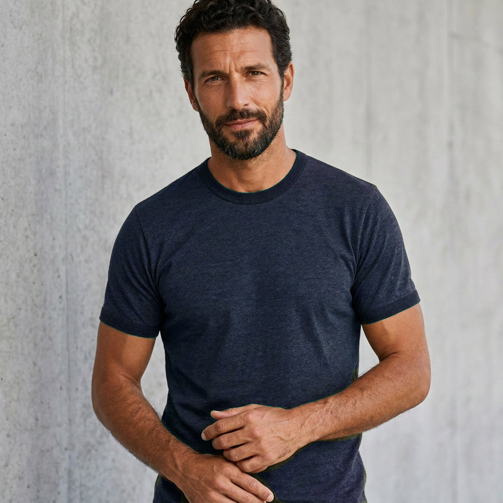 The "BLOCKER" Dark Navy Blue Tonal Overdyed Tri-Blend Ringer T-Shirt