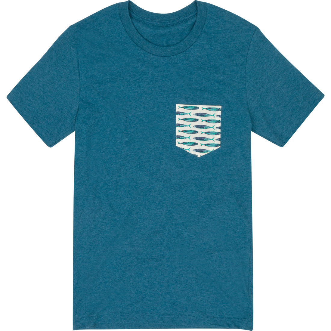Teal Blue With Summer Fish Print Pocket Tee