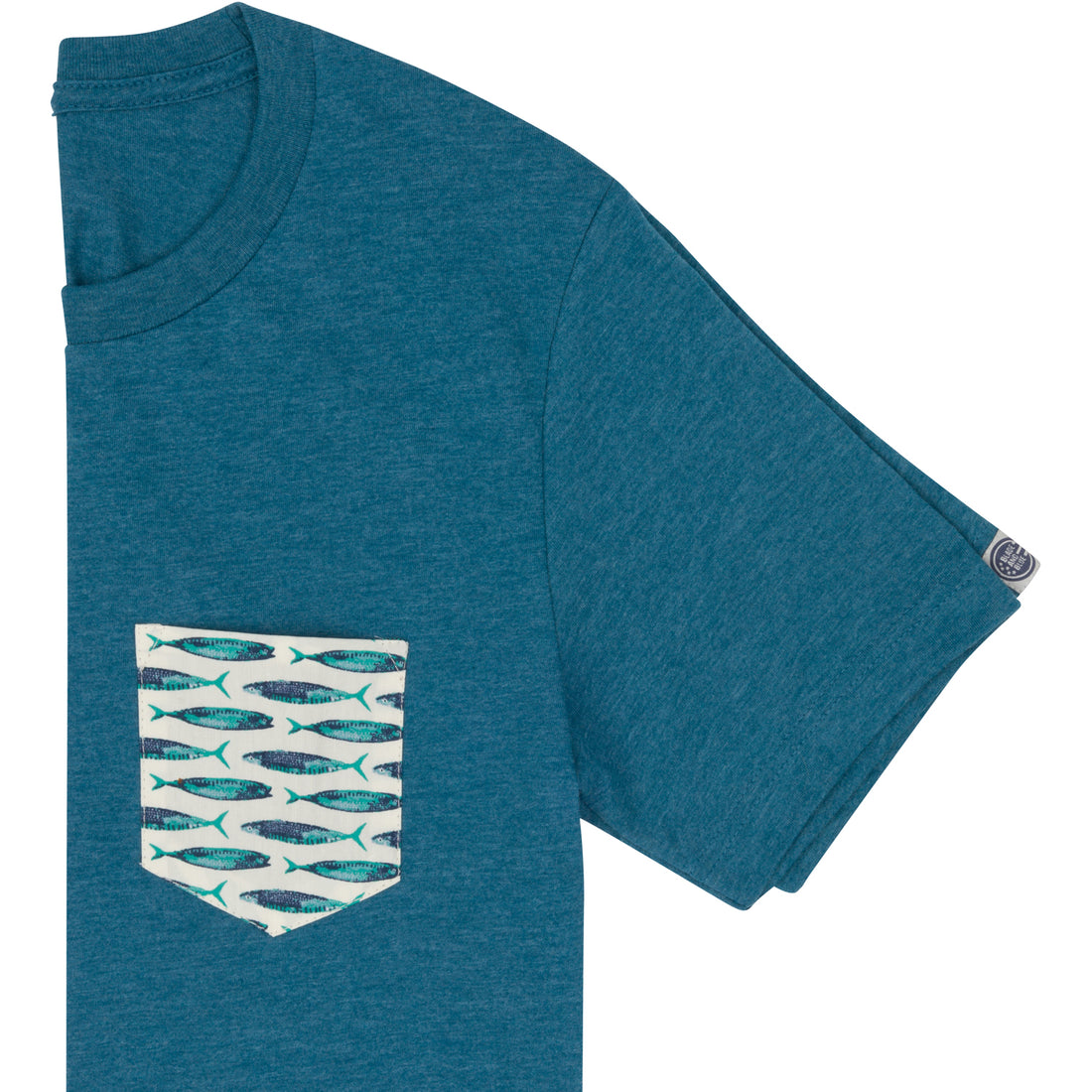 Teal Blue With Summer Fish Print Pocket Tee