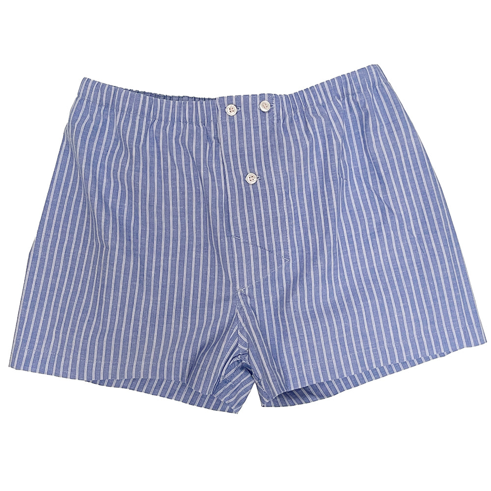 NICHOLAS - Chambray & White Stripe Slim-Cut Boxer Short - Made In USA