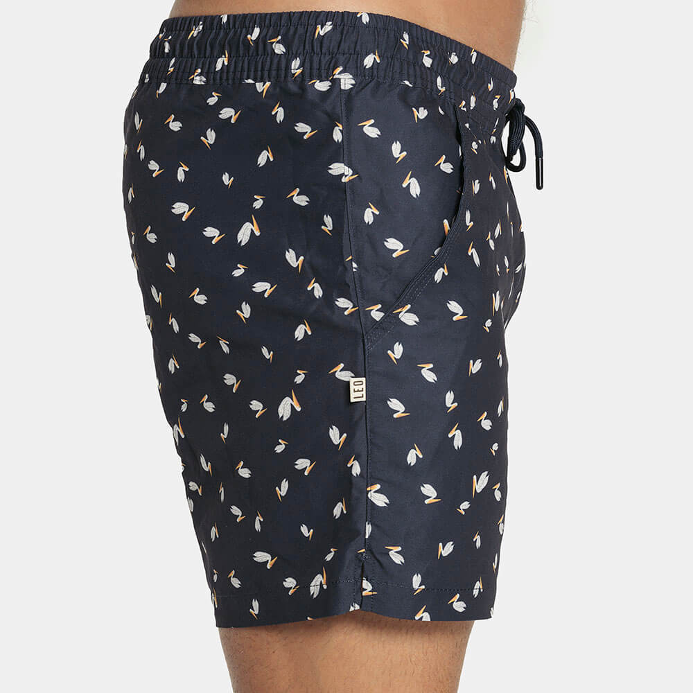 5" Inseam Swim Trunk in Navy Blue Pelican Print