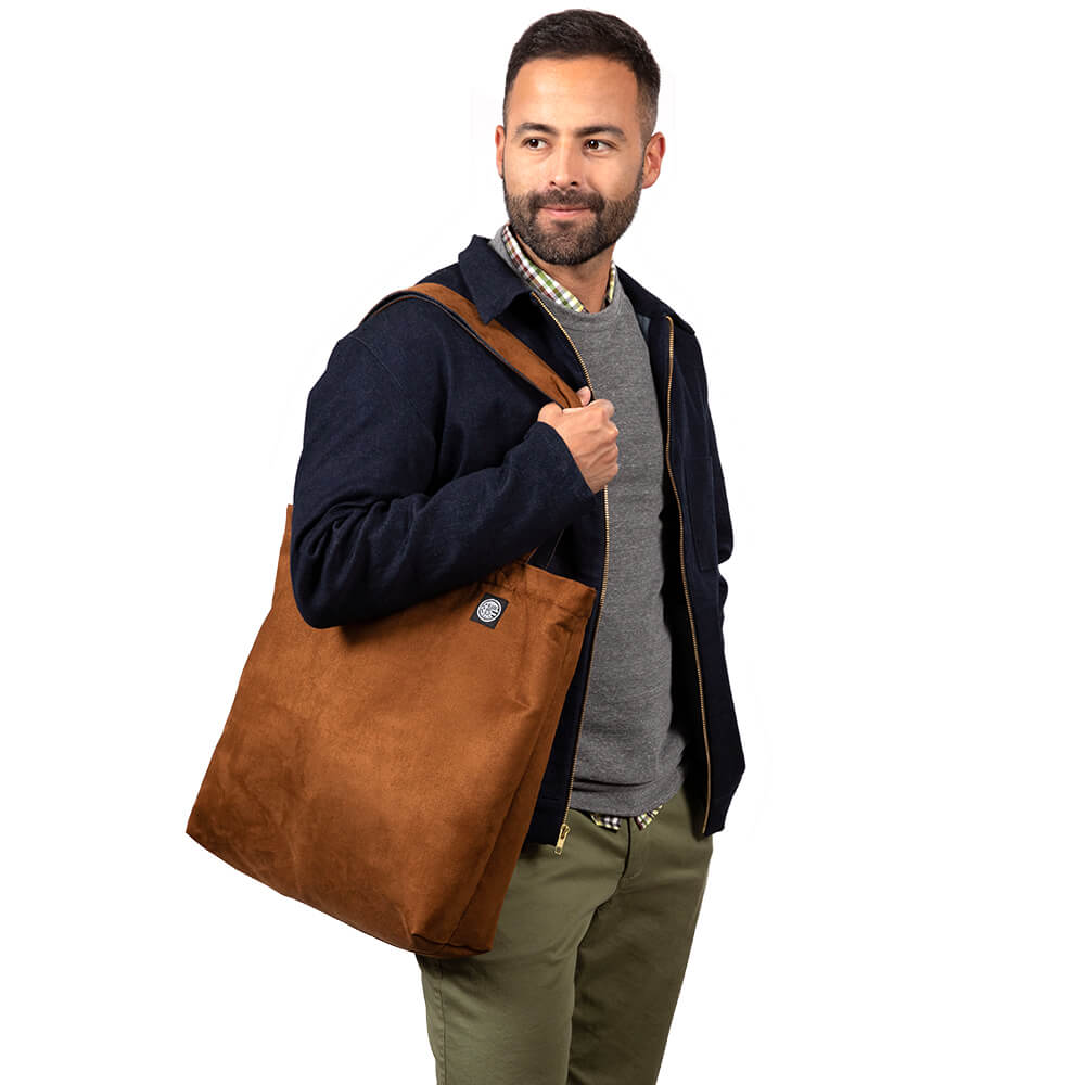 Copper Faux Suede & Denim Reversible Tote Bag - Made In USA