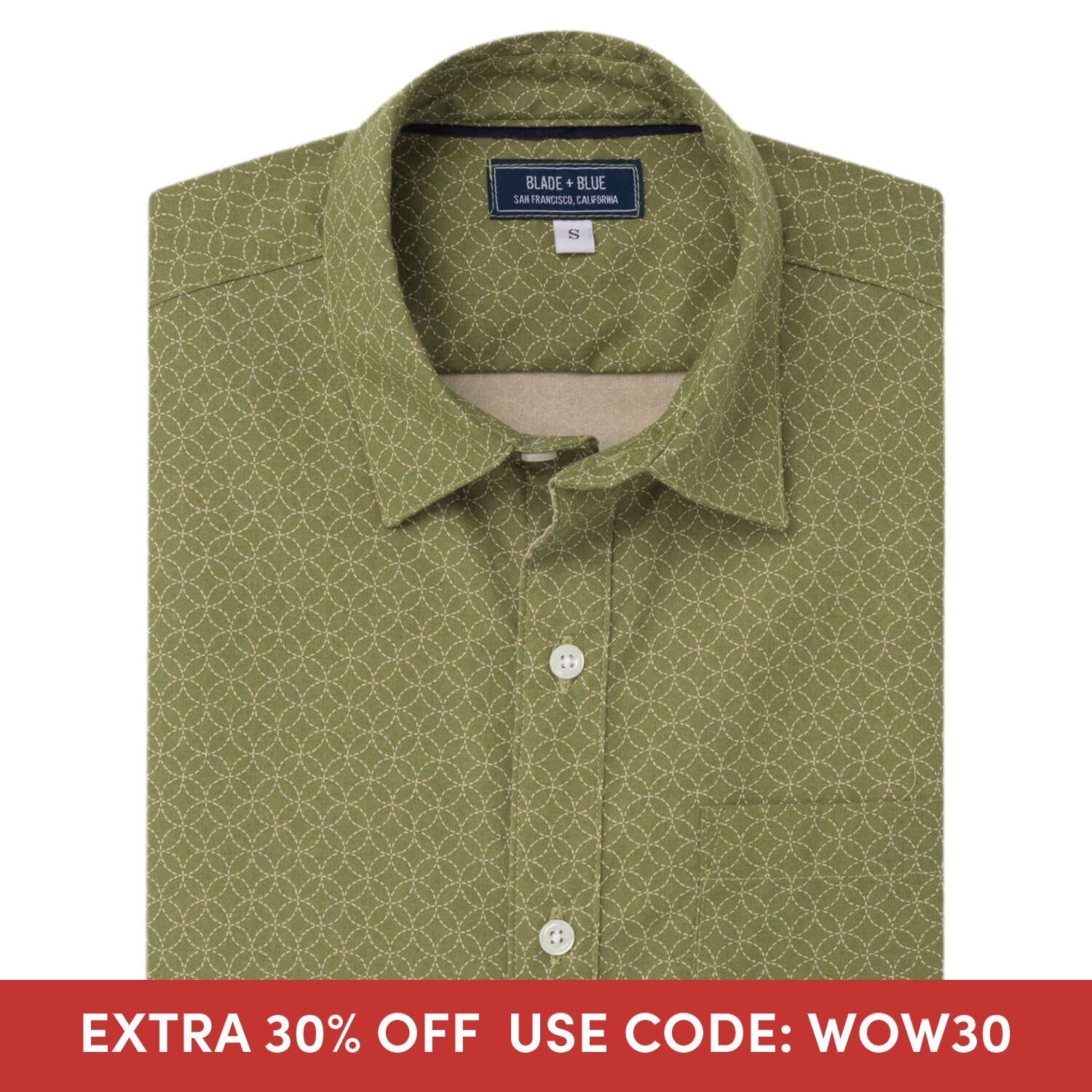 GARRISON Short Sleeve Shirt in Light Olive Green Japanese Floral Print