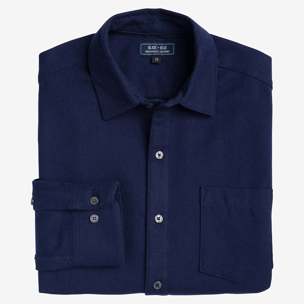 ADLER Brushed Cotton Flannel Shirt in Navy Blue