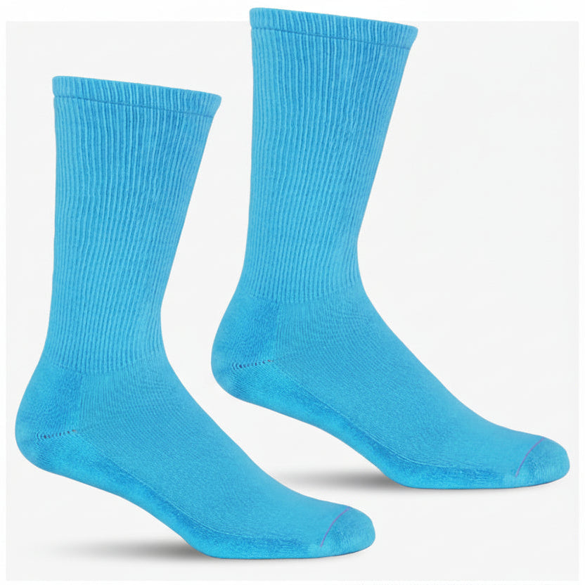 Solid Ribbed Crew Sock in Aqua Blue - Made in USA