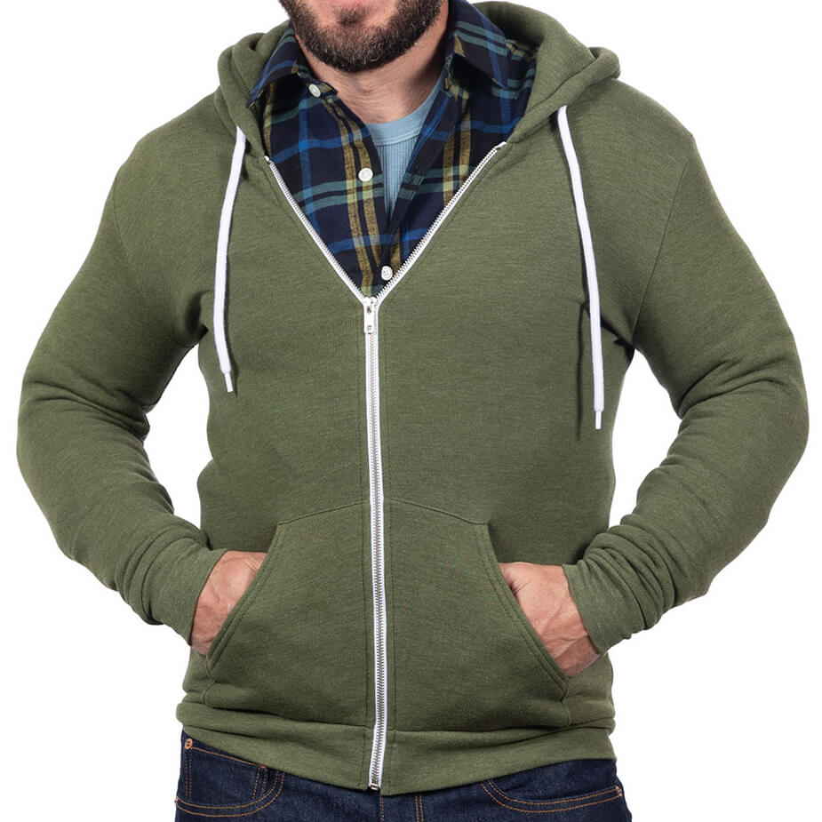 Olive Heather Zip Hoodie – Blade Blue - Main Image