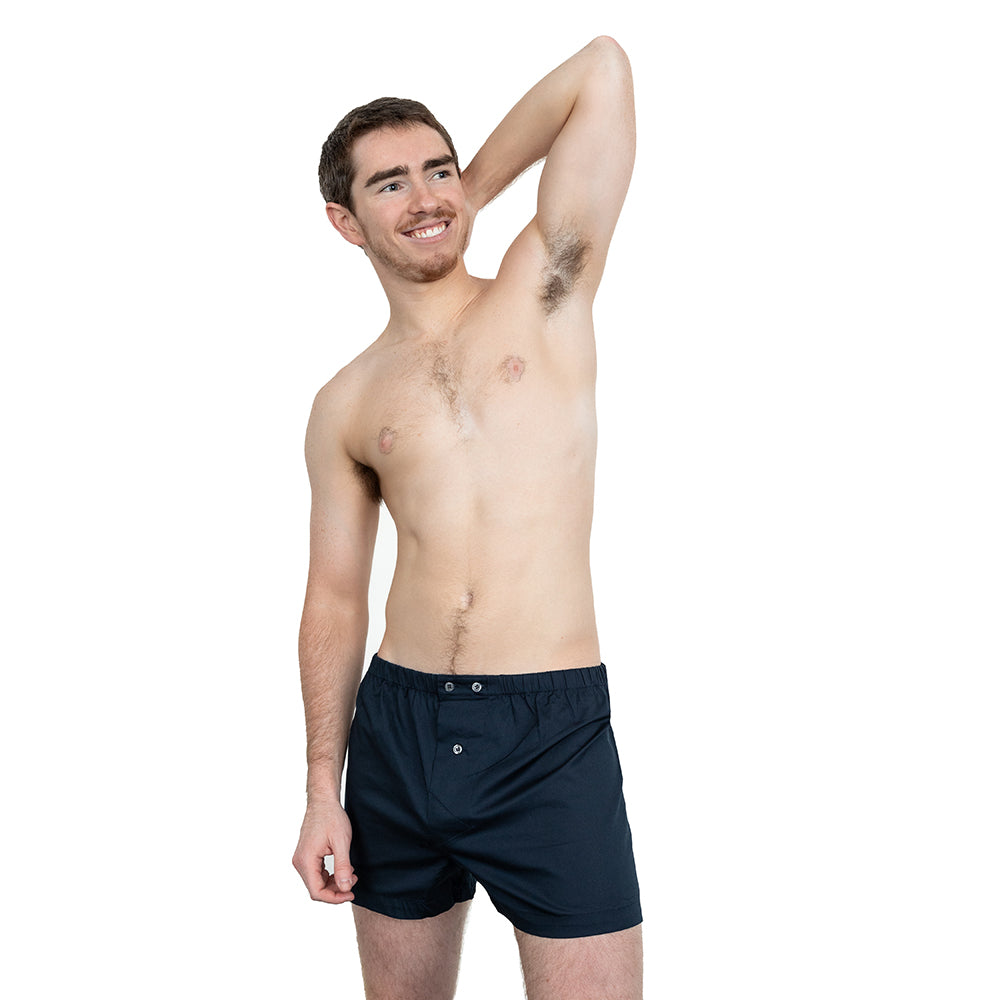 “BLADE" - Solid Navy Blue Slim-Cut Boxer Short - Made In USA