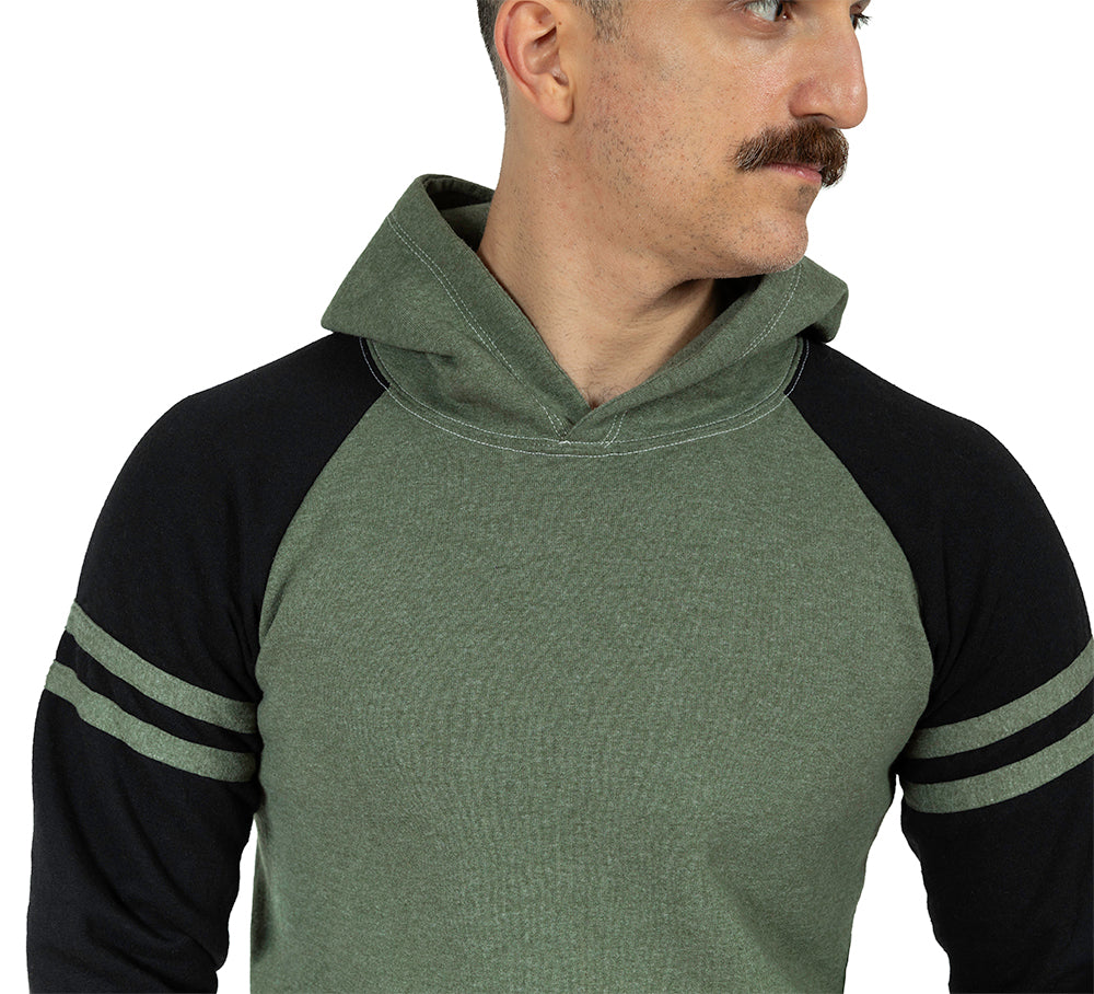 Olive Heather & Black Varsity Stripe Popover Hoodie