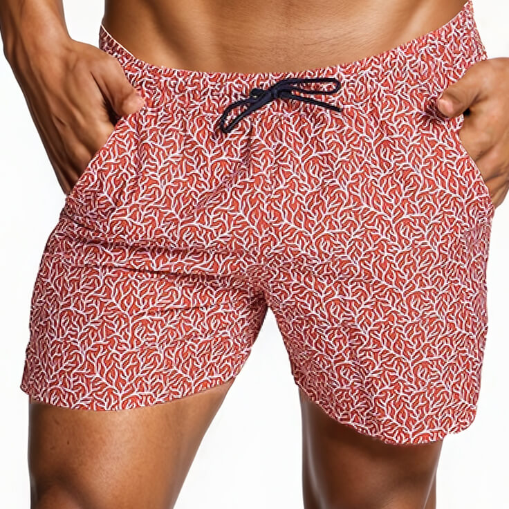 5" Inseam Swim Trunk in Red Coral Print