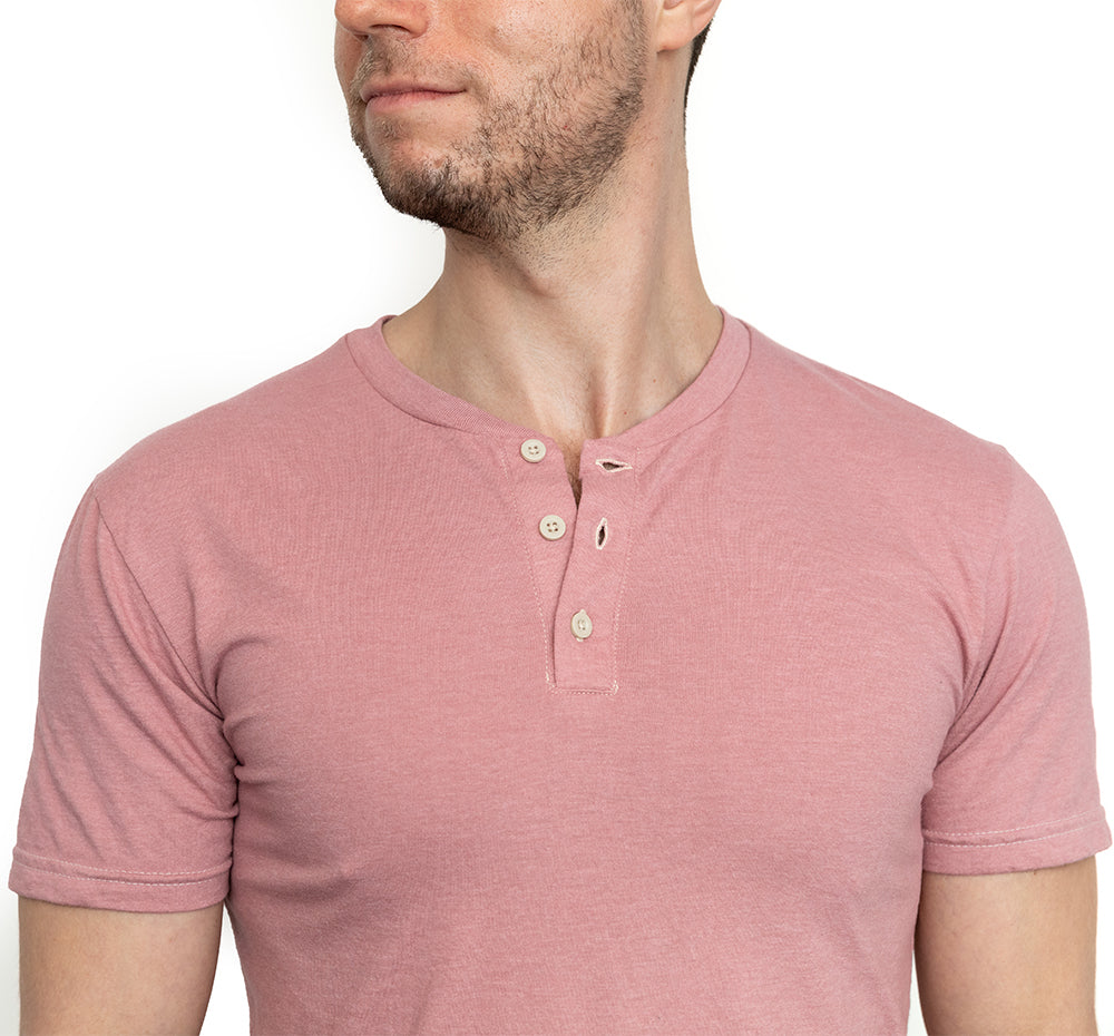 THE "SLUGGER" Short Sleeve Henley Tee in Spring Pink (Size L)