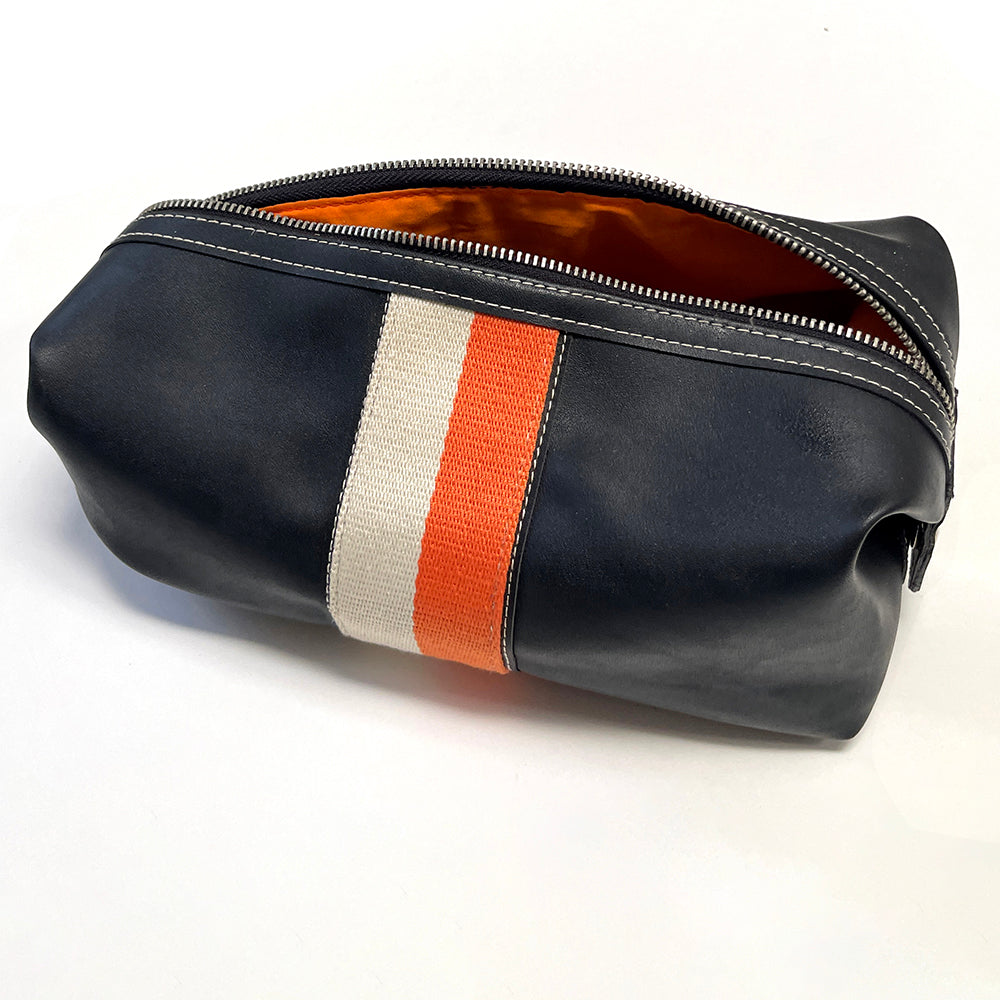 Vintage Striped Leather Dopp Kit Toiletry Bag