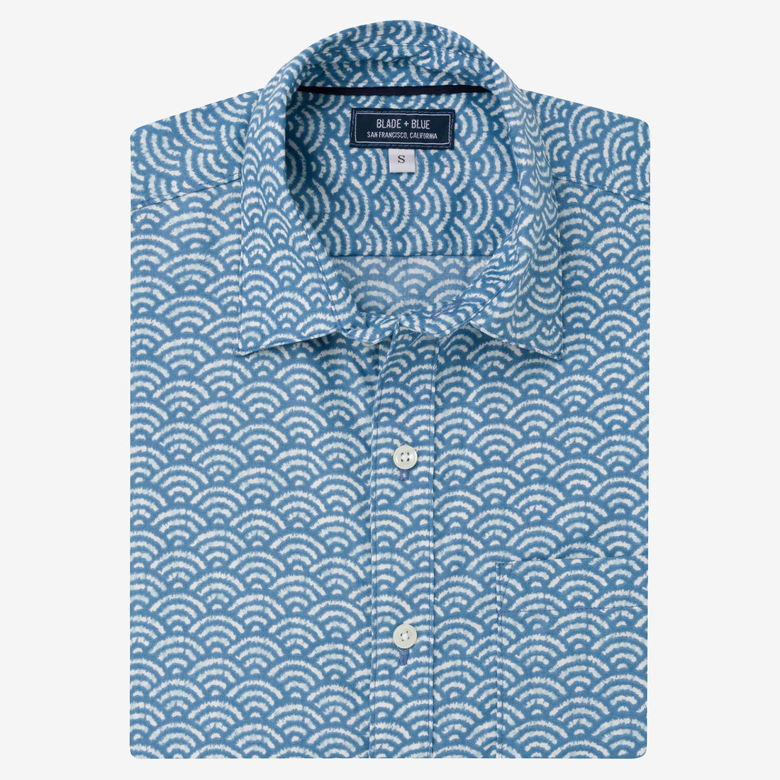 BEAU Short Sleeve Shirt in Inky Blue Japanese Wave Print