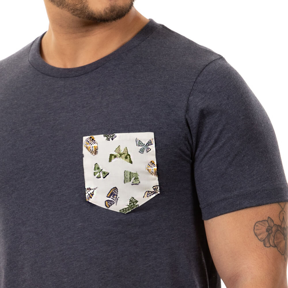 Navy Heather With Butterfly Pocket T-Shirt (SIZE M & L)