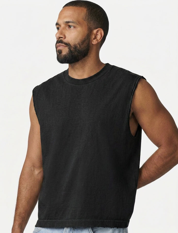 The "BOUNCER" Cotton Muscle Tank Top with Slight Crop in Black