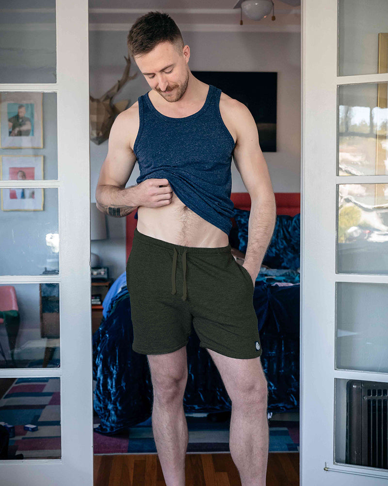 The Cruiser French Terry 5" Varsity Sweat Shorts in Dark Army Green - Made In USA