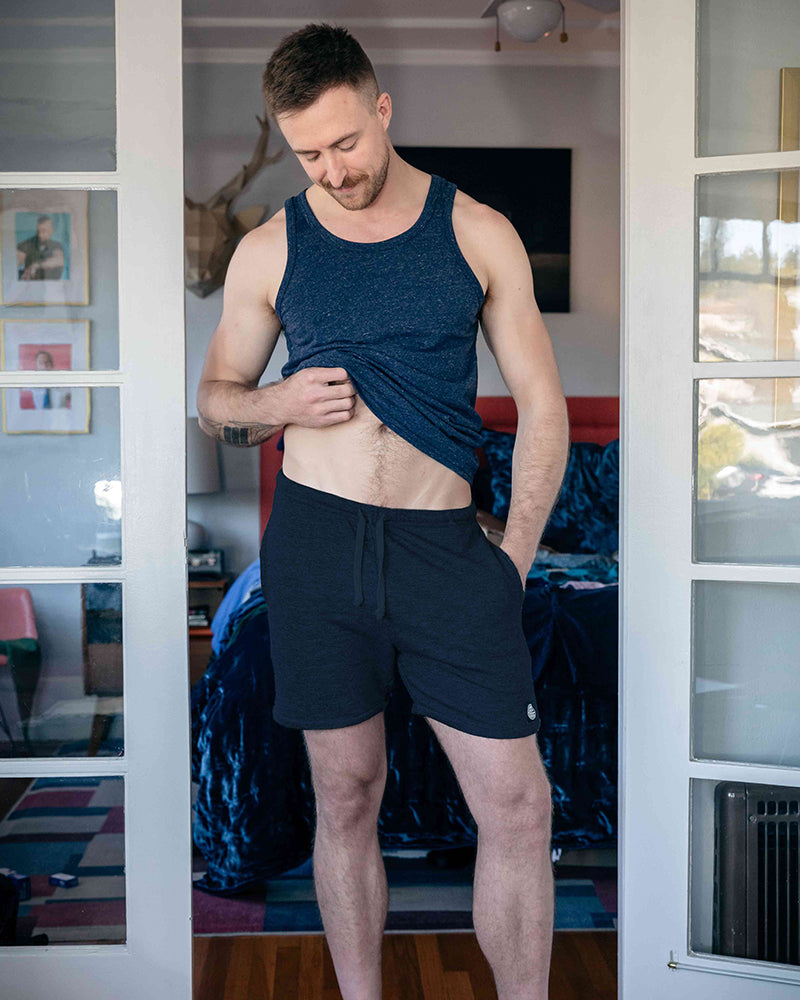The Cruiser French Terry 5" Varsity Sweat Shorts in Blue-Black - Made In USA
