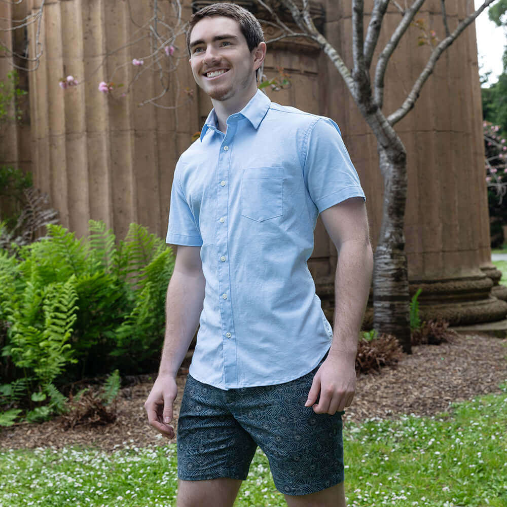 CHAMBERS Short Sleeve Shirt in Light Chambray Blue (Size L & XXL)
