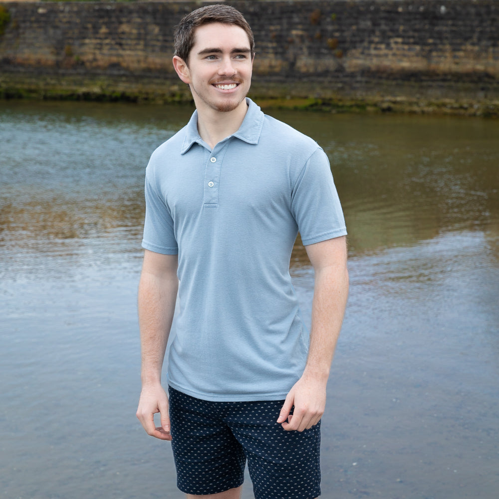 Jersey Polo Shirt in Tri-Blend Pale Ice Blue - Made in USA